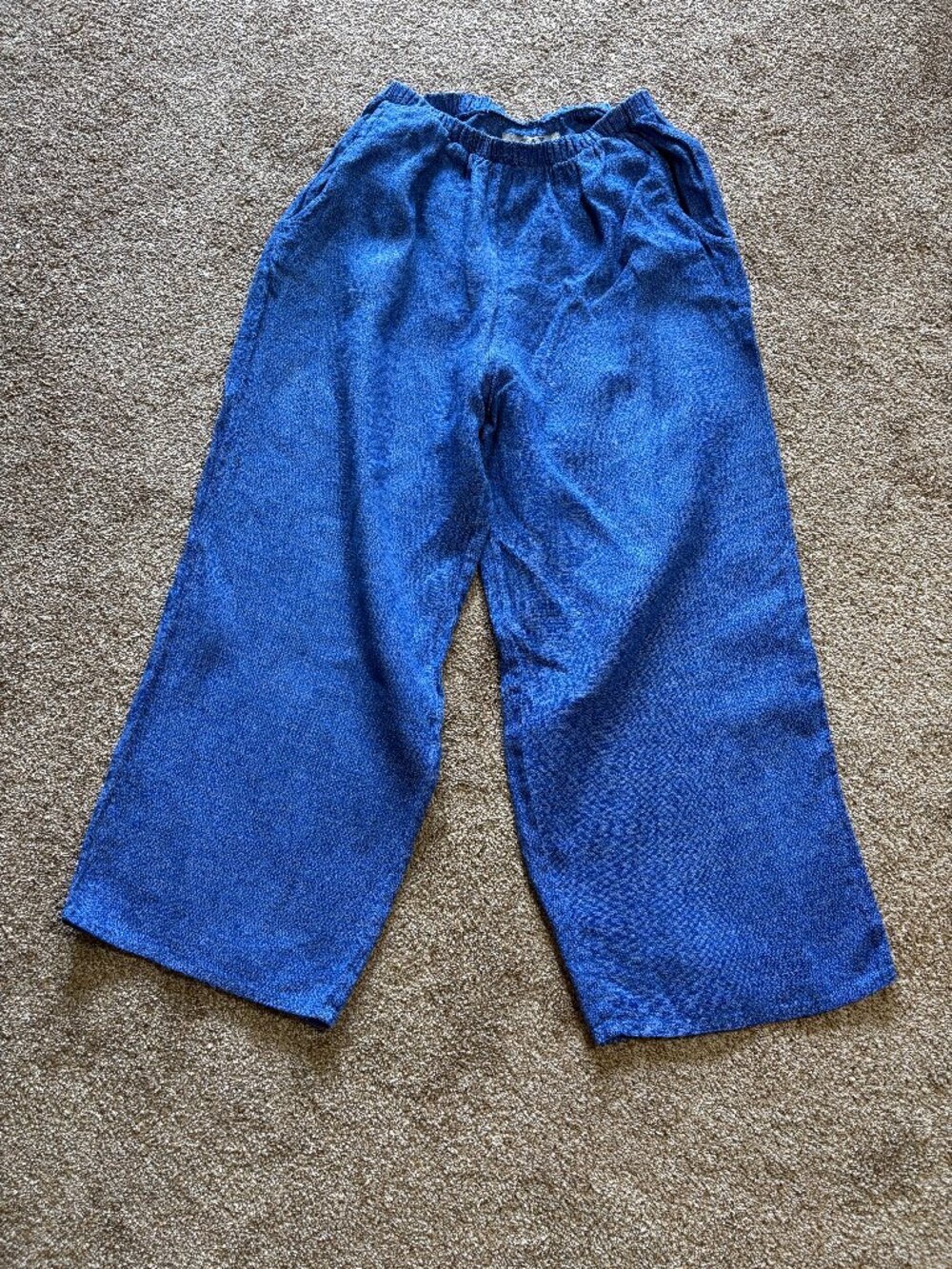 Blue Linen Wide Leg Crop Pants by FLAX size S